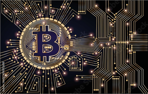 bitcoin chips on black background with gold color