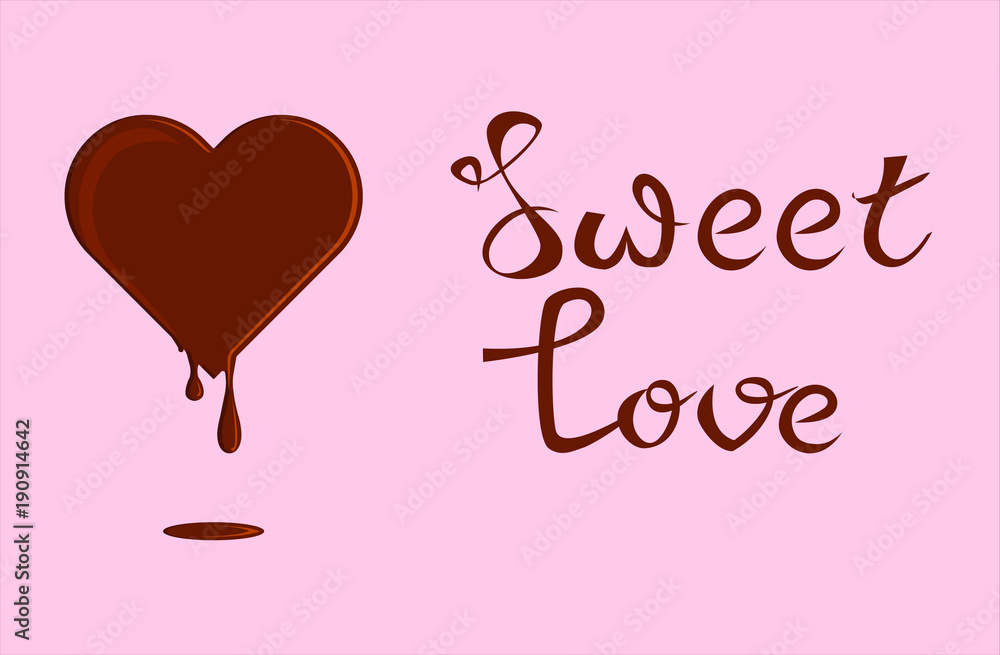 Lettering Love sweet love with chocolate heart