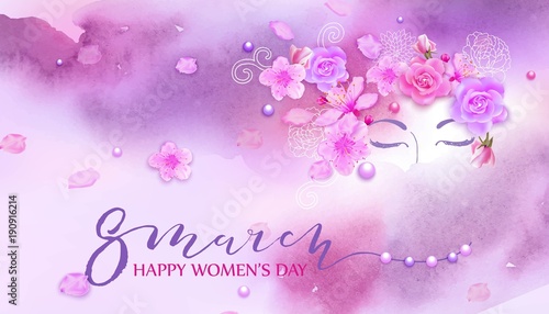 Beautiful woman. Watercolor pink background.