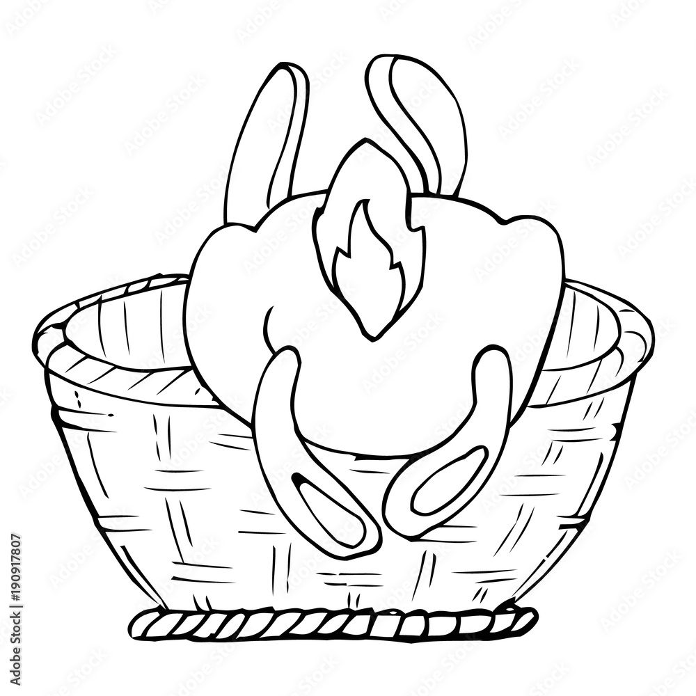 Bunny in a basket. The sketch marker. Hand drawing. Vector Bunny in a basket. The sketch marker. Hand drawing. Vector