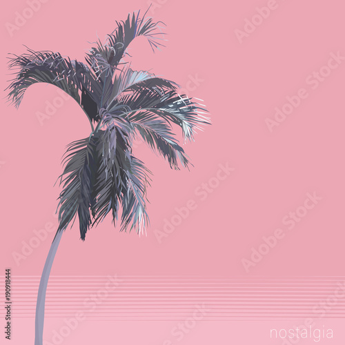 Vector flat style pastel pink palm tree. nostalgic  emotion   aesthetic feeling