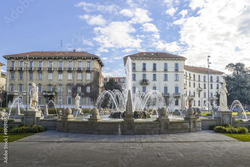 Fountain of the Four Seasons in Italian Fontana delle Quattro Stagioni in Piazza Giulio Cesare, Milan, Italy
