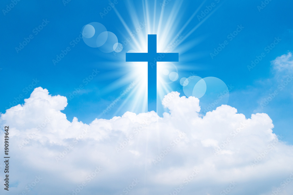 Christian cross appears bright in the sky