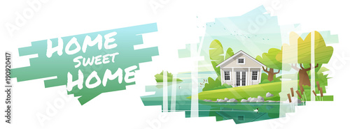 Home Sweet Home , Beautiful rural landscape and a small house background , vector , illustration