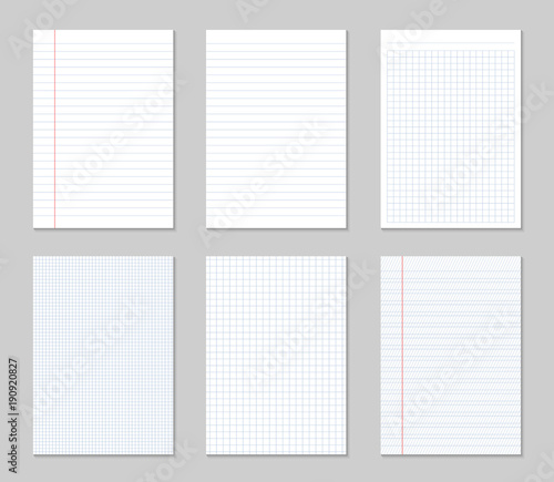 Creative vector illustration of realistic square, lined paper blank sheets set isolated on transparent background. Art design lines, grid page notebook with margin. Abstract concept graphic element