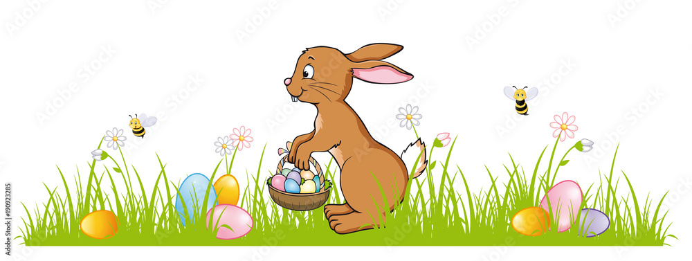 Obraz premium Happy Easter banner with Easter Bunny 