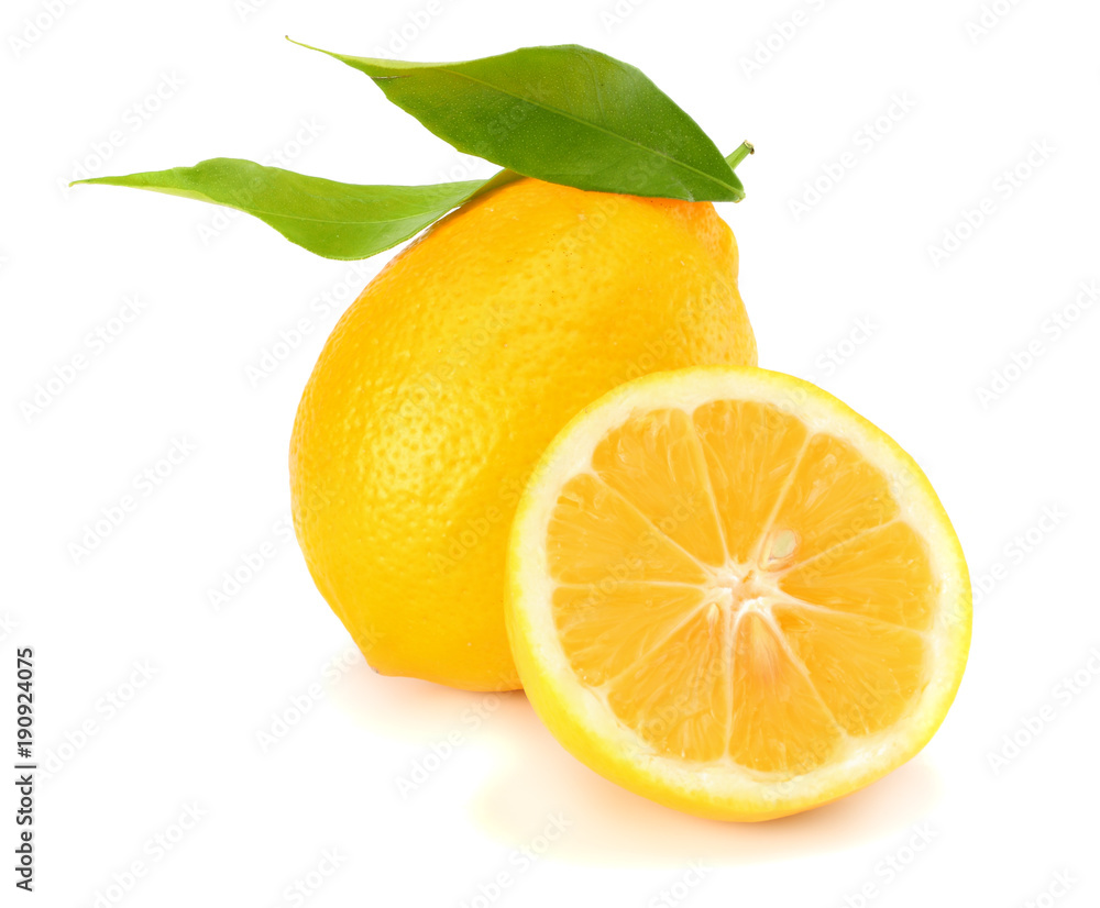 healthy food. lemon with green leaf isolated on white background healthy food. lemon with green leaf isolated on white background