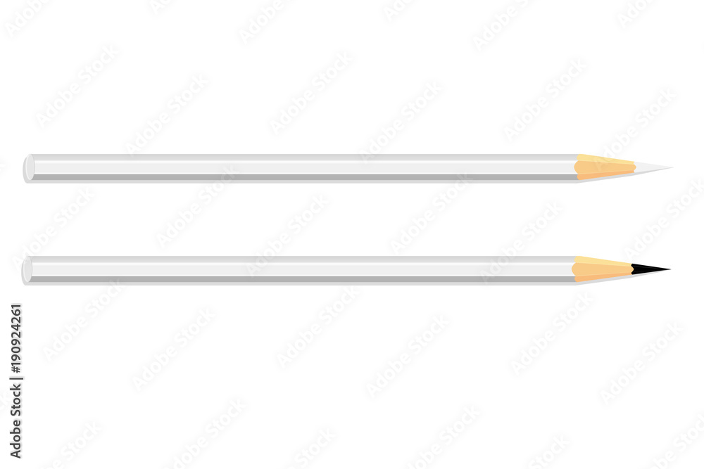 Two white pencil on white background for your logo. Mockup . Vector illustration Two white pencil on white background for your logo. Mockup . Vector illustration