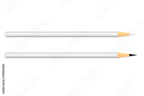 Two white pencil on white background for your logo. Mockup . Vector illustration