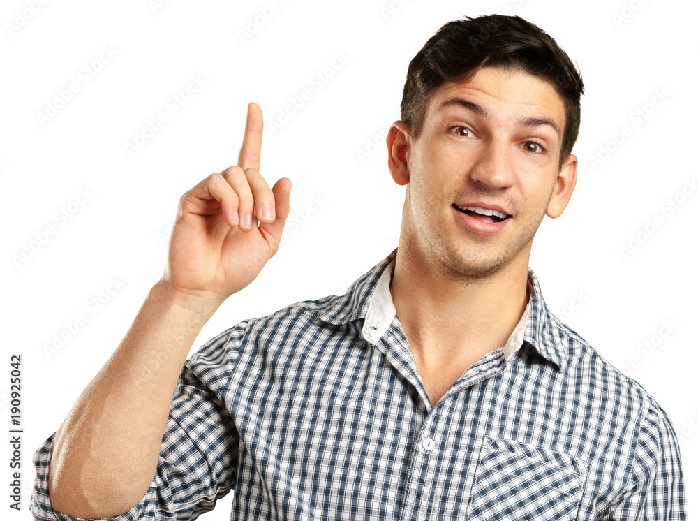 man points with his finger