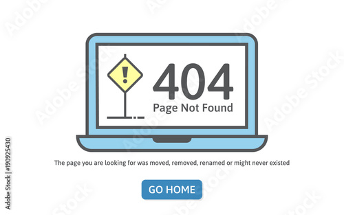 404 concept error line icon. Page not found error on blue laptop. Trendy line style vector illustration. Page is lost template