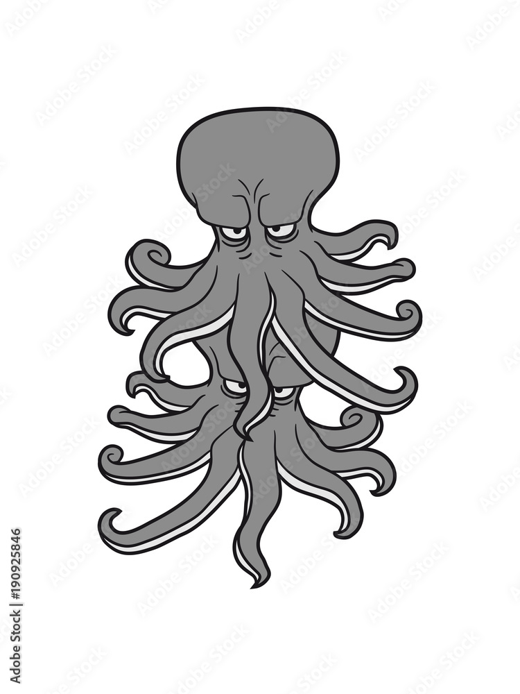 2 team paar freunde böse gefährlich oktopus tentakel unterwasser tintenfisch riesenkrake kraken comic cartoon design clipart