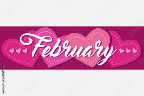 February Single Word With Hearts Banner Vector Illustration 2