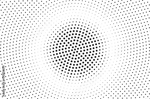 Black white dotted halftone vector background. Round rough dotted gradient.