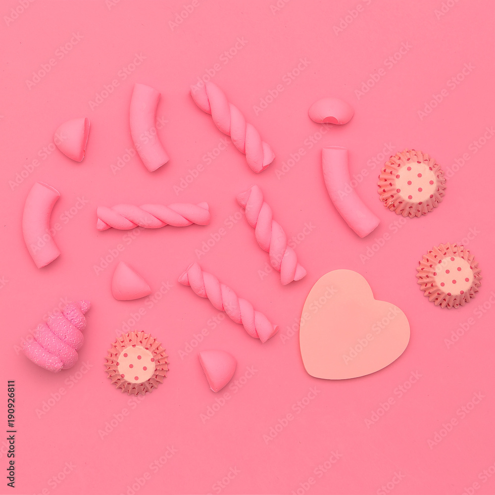 Pink Sweets. Candy mood. Minimal Flatlay art Pink Sweets. Candy mood. Minimal Flatlay art
