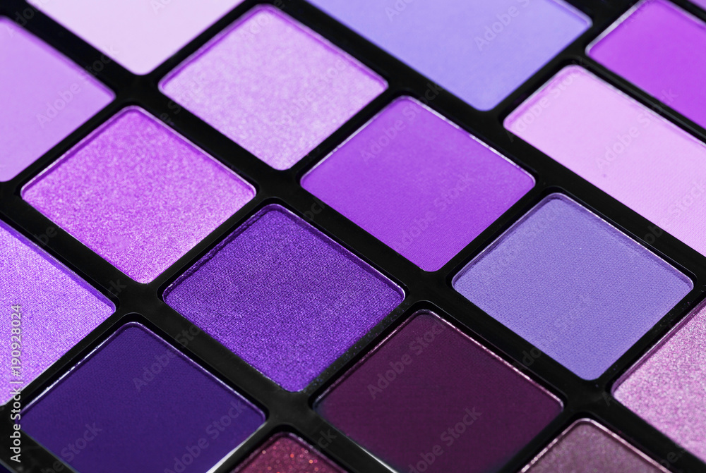 Palette of colorful eyeshadows from high view Palette of colorful eyeshadows from high view