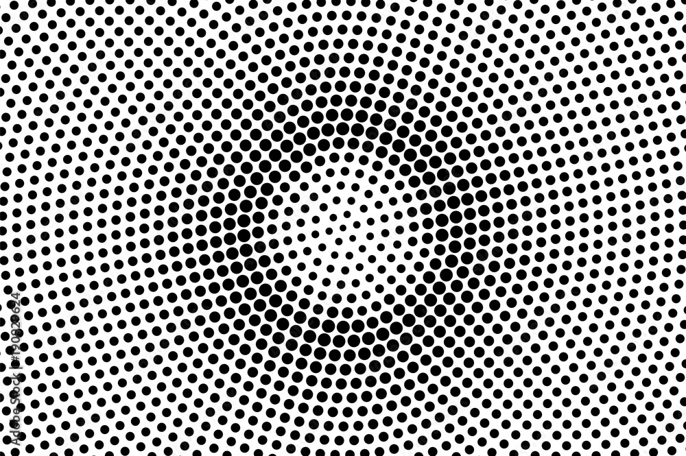 Black white dotted halftone. Half tone vector background. Grungy centered dotted gradient