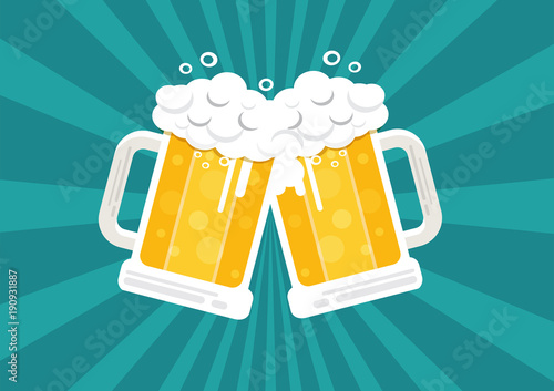 Toasting beer glasses ,Cheers, vector illustration.