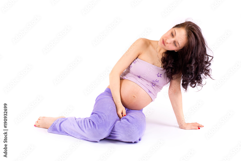 Beautiful pregnant girl on white background Beautiful pregnant girl on white background