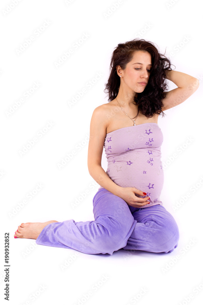 Beautiful pregnant girl on white background Beautiful pregnant girl on white background