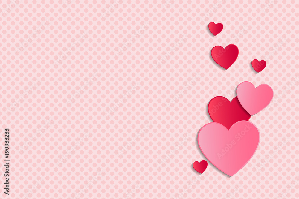 Template of poster with paper cut hearts and copyspace. Valentine's Day, Mother's Day or Women's Day. Vector.