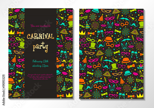 Concept of two sided poster for Carnival Party. Vector.
