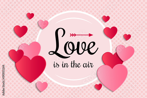 Shiny card with paper cut hearts for Valentine's Day. Vector.