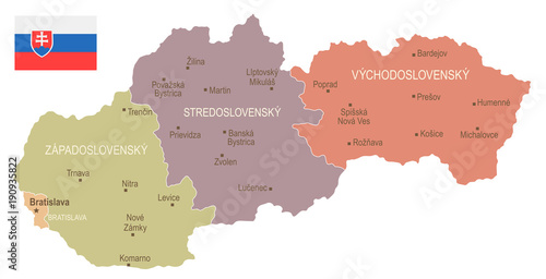 Fotografie, Obraz Slovakia - vintage map and flag - Detailed Vector Illustration