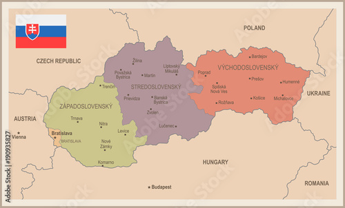 Obraz na plátne Slovakia - vintage map and flag - Detailed Vector Illustration