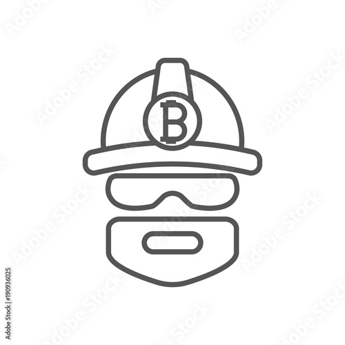 Bitcoin miner extracting bitcoins. Miner logo. Mining Bitcoin Crypto Currencies. Vector illustration. Editable stroke