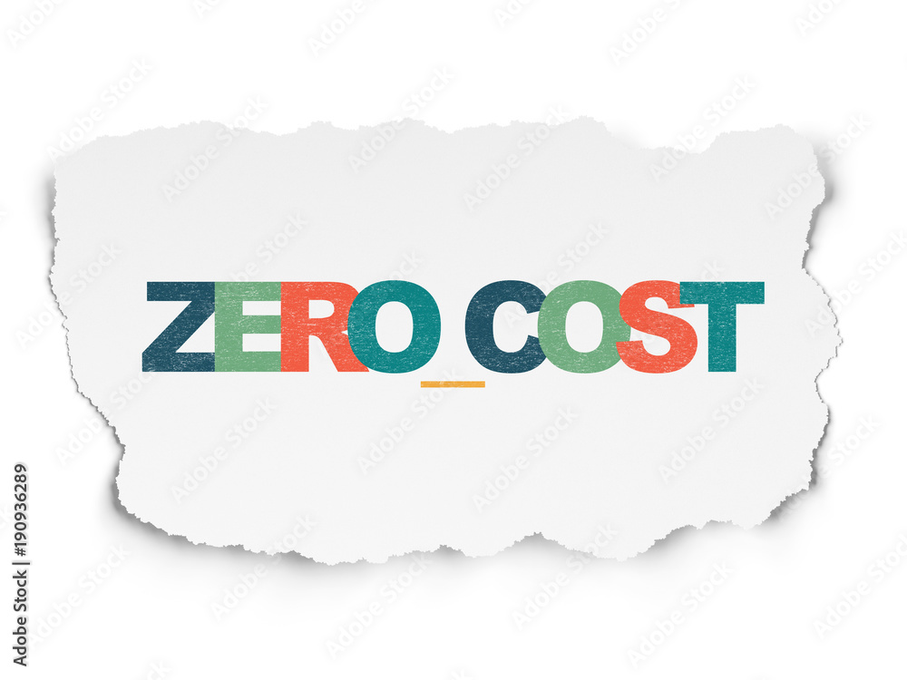 Finance concept: Painted multicolor text Zero cost on Torn Paper background Finance concept: Painted multicolor text Zero cost on Torn Paper background