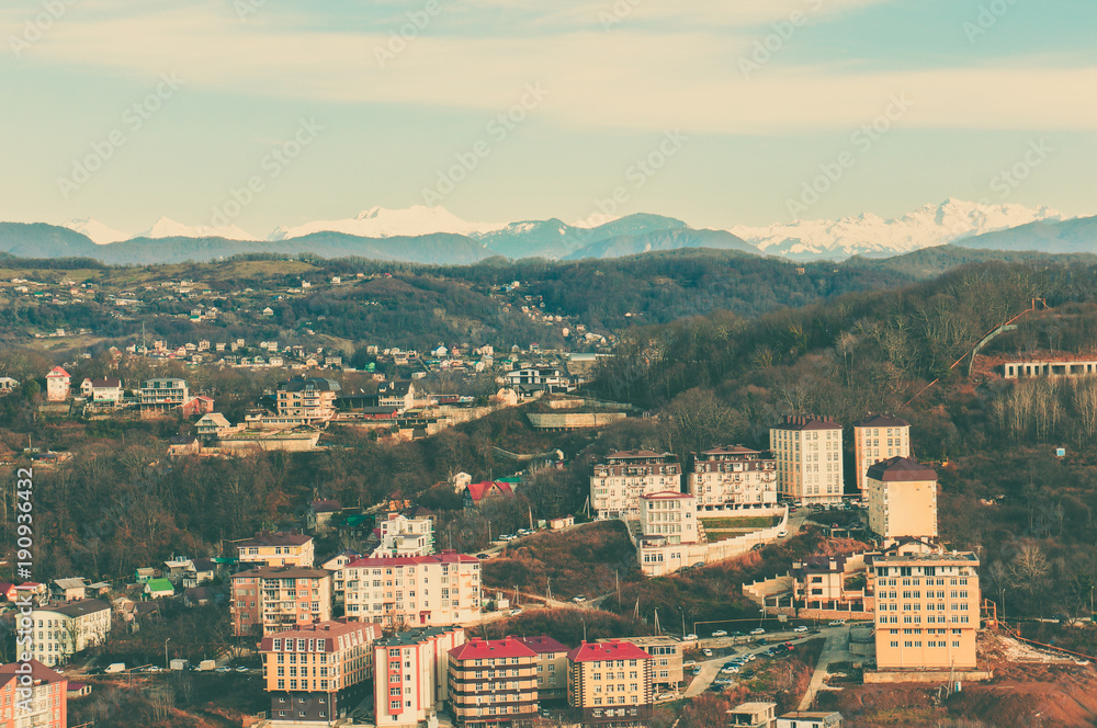 The City Of Sochi. The view from the top. Vintage toning.
