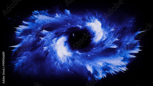 Fototapeta Naklejka Na Ścianę i Meble -  An illustration of a spiraling supernova in outer space. The star dust from the exploding sun has an array of blues and soft purples thoughout the image.