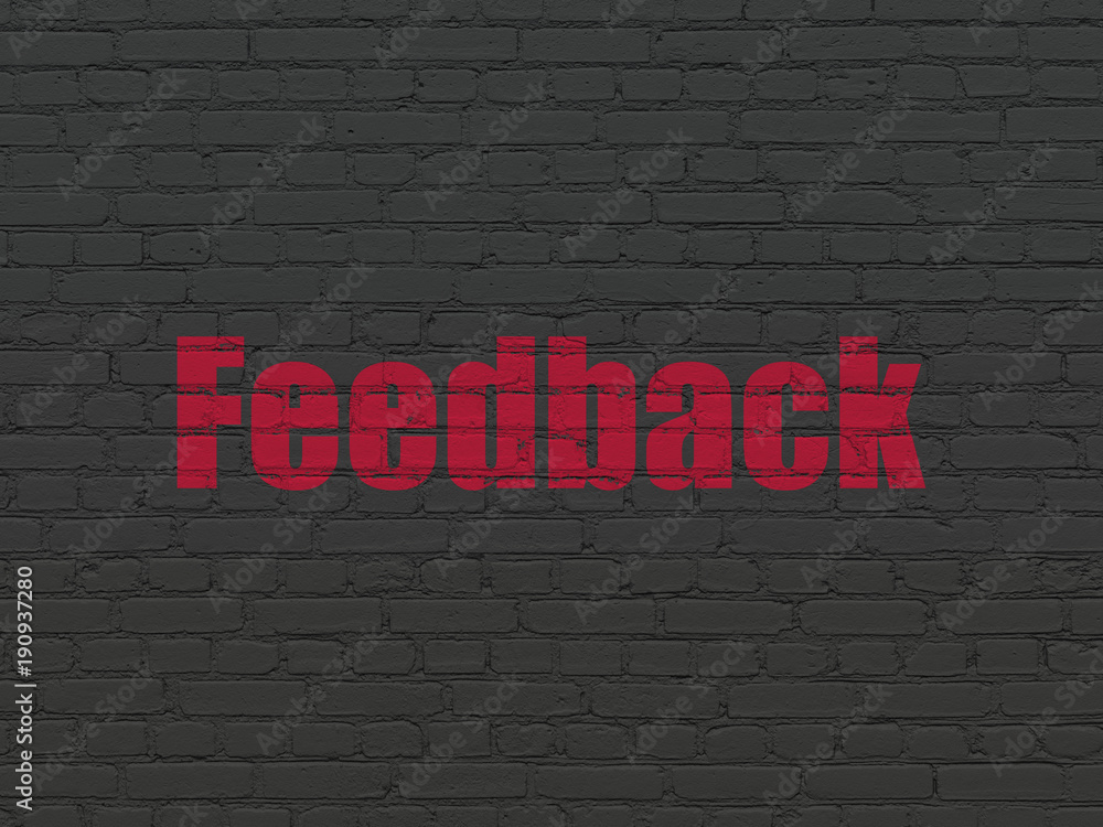 Obraz premium Finance concept: Painted red text Feedback on Black Brick wall background