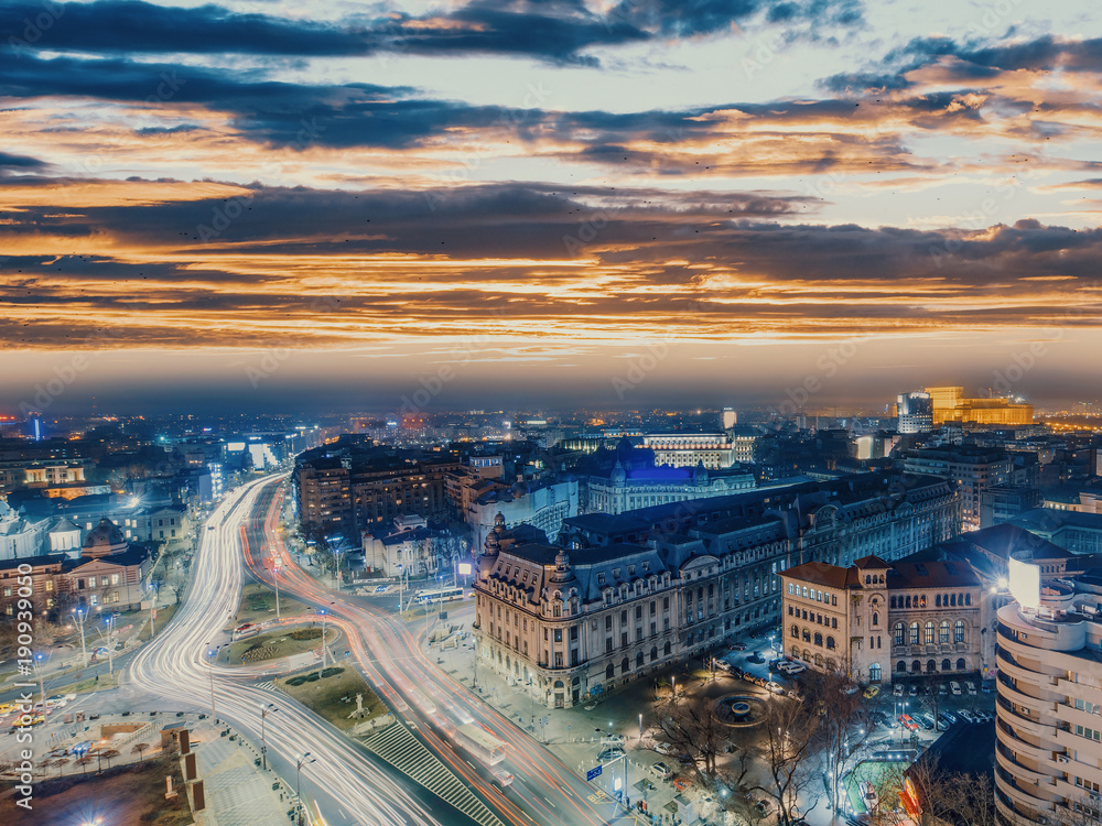 Fototapeta premium Bucharest city center - aerial view