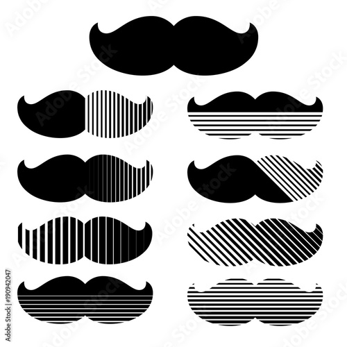 Set of hipster mustache. Trendy print. Vector.