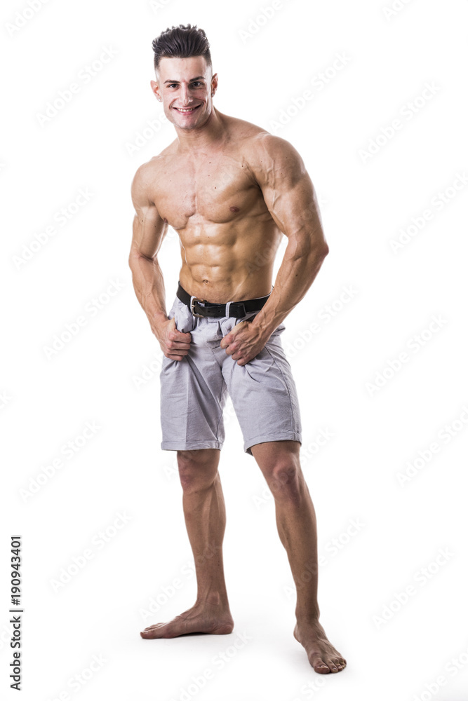 Good Looking Young Gym Fit Man Showing His Sexy Six Pack Abs While Looking  at the Camera. on White Background. Stock Photo | Adobe Stock