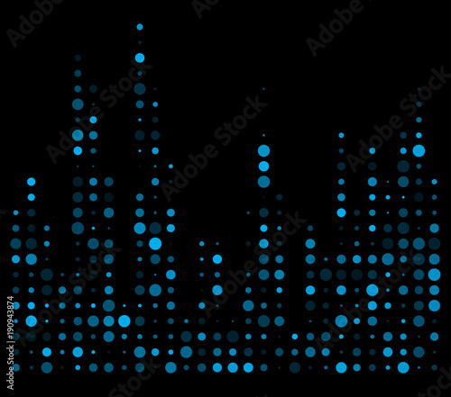blue dotted equalizer, sound wave symbol isolated on black background
