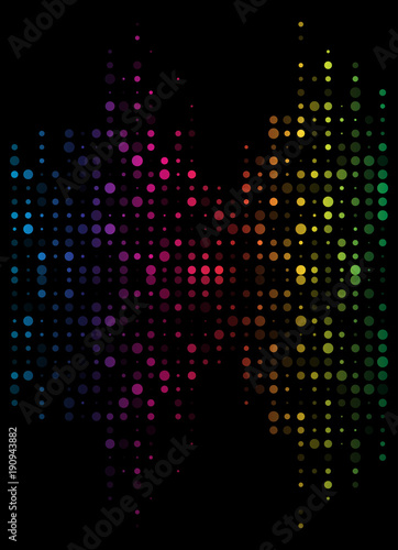 dotted sound wave, equalizer in rainbow color isolated on black background