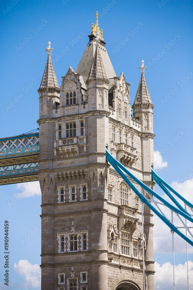 Tower Bridge in London on a beautiful sunny day.