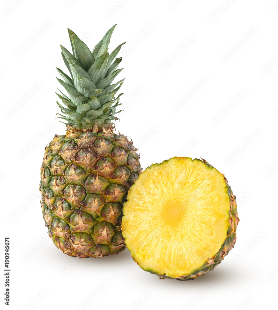 Whole and half of pineapple isolated on a white background Whole and half of pineapple isolated on a white background