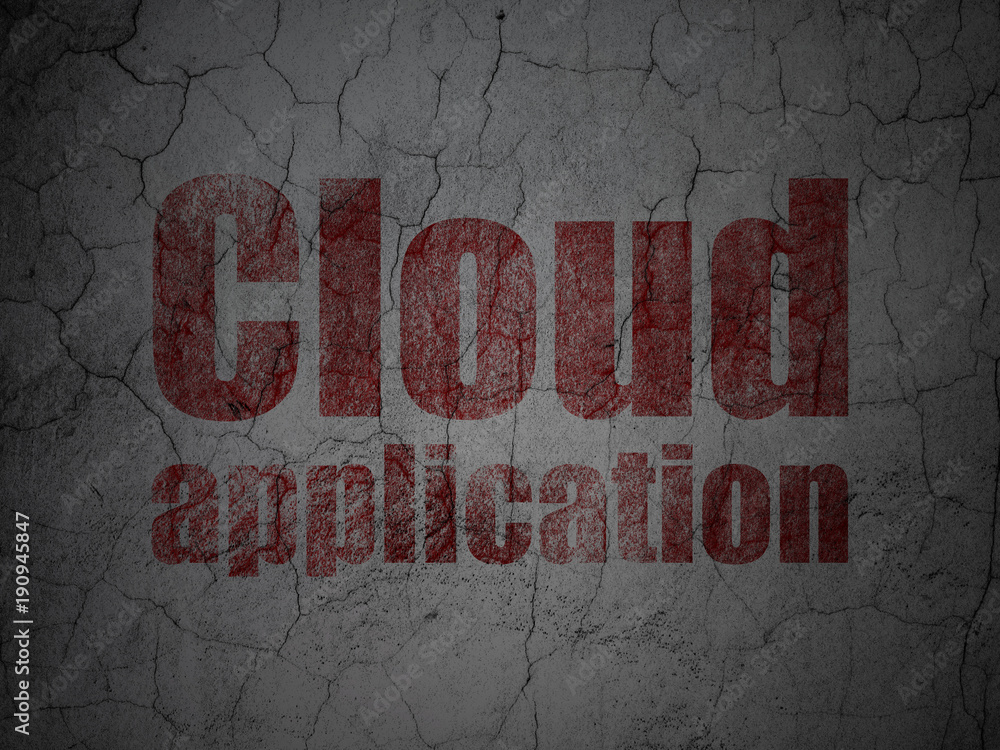 Fototapeta premium Cloud networking concept: Red Cloud Application on grunge textured concrete wall background