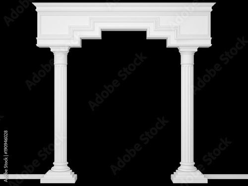 Classical portal with columns isolated on black. 3D Render