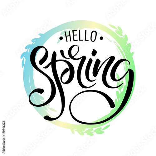 Lettering of brush Hello Spring you can use in yuor disign, print posters, cards and promotional items