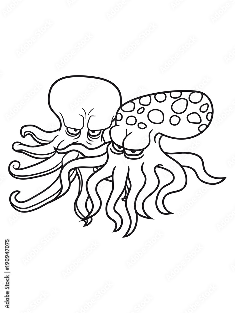 Obraz premium 2 freunde team paar böse gefährlich oktopus tentakel unterwasser tintenfisch riesenkrake kraken comic cartoon design clipart
