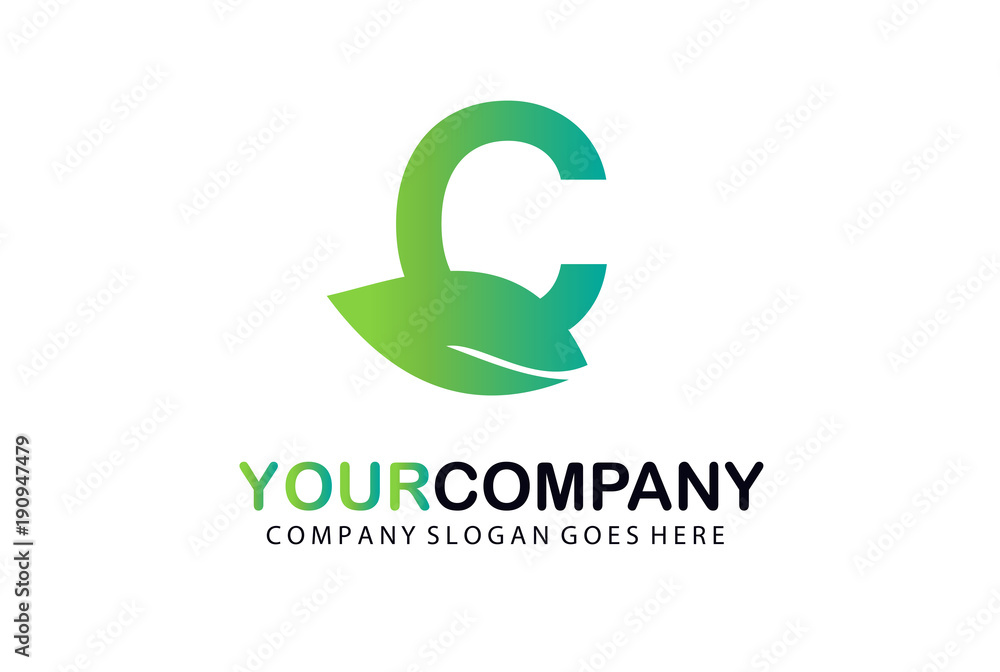 C Green Leaf Letter Logo Design
