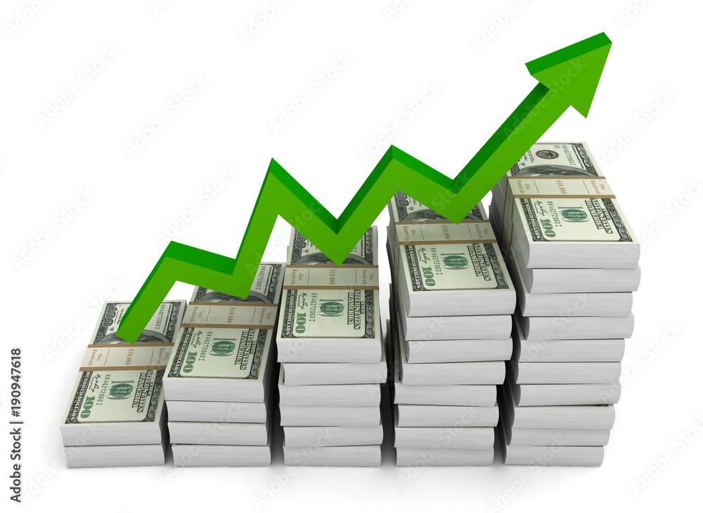 money graph 3d illustration isolated on white background money graph 3d illustration isolated on white background