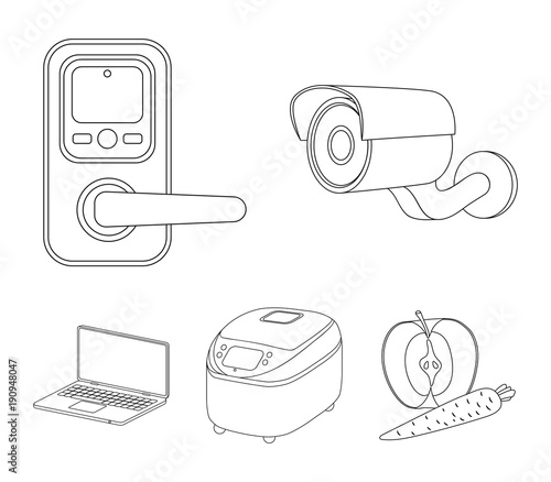 Home appliances and equipment outline icons in set collection for design.Modern household appliances vector symbol stock web illustration.