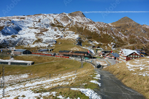 Kleine Scheidegg with railway station and Hotel Bellevue des Alpes, Jungfrau region, Switzerland