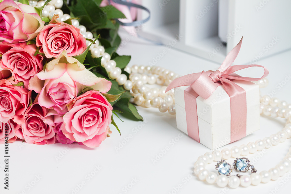 Box with pink ribbon Box with pink ribbon
